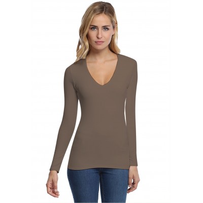 T-shirt col V doublé devant manches longues en modal SYLVIA05