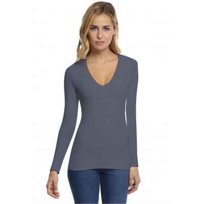 T-shirt col V doublé devant manches longues en modal SYLVIA05