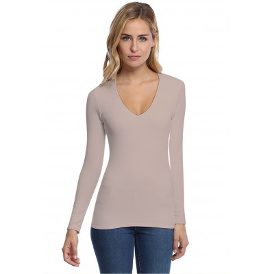 T-shirt col V doublé devant manches longues en modal SYLVIA05
