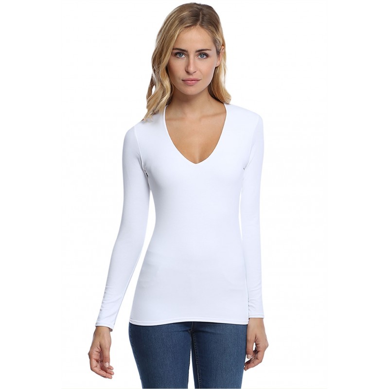 T-shirt col V doublé devant manches longues en modal SYLVIA05 T-shirt col V doublé devant manches longues en modal SYLVIA05
