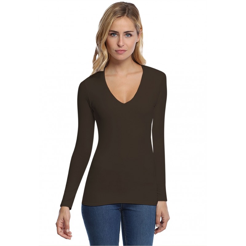 T-shirt col V doublé devant manches longues en modal SYLVIA05 T-shirt col V doublé devant manches longues en modal SYLVIA05