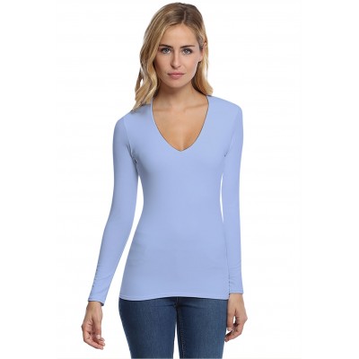 T-shirt col V doublé devant manches longues en modal SYLVIA05