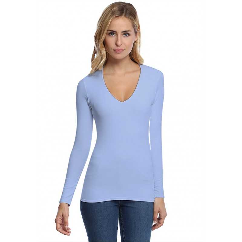 T-shirt col V manches longues femme – Sylvia | Rendez-Vous Paris