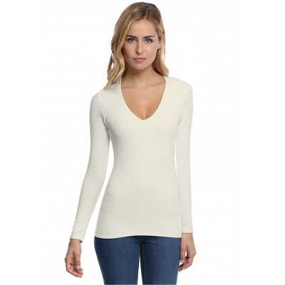 T-shirt col V manches longues femme – Sylvia | Rendez-Vous Paris