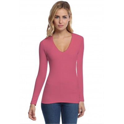 T-shirt col V doublé devant manches longues en modal SYLVIA05