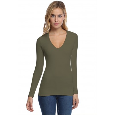 T-shirt col V doublé devant manches longues en modal SYLVIA05