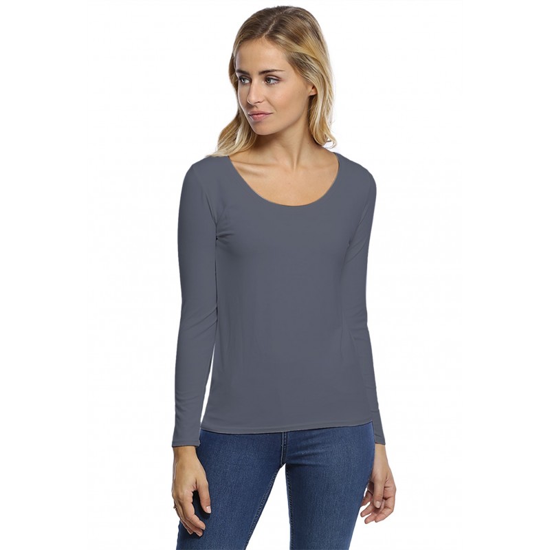 T-shirt col rond bande rapportée manches longues en modal JOE05 T-shirt col rond bande rapportée manches longues en modal JOE05
