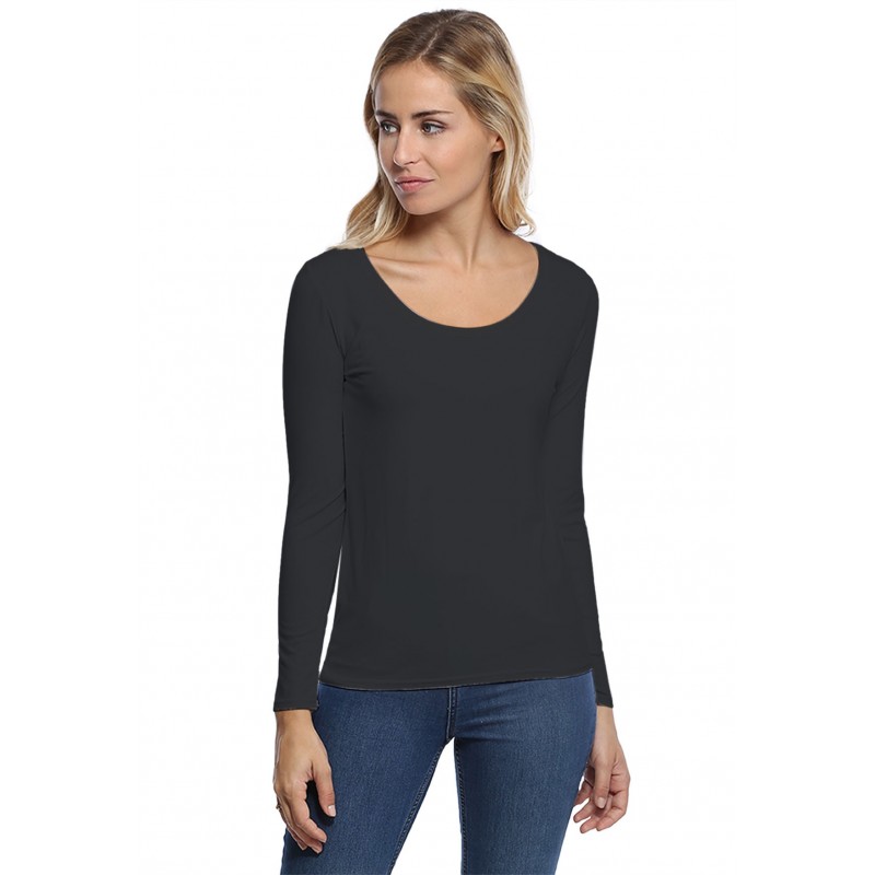 T-shirt col rond bande rapportée manches longues en modal JOE05 T-shirt col rond bande rapportée manches longues en modal JOE05
