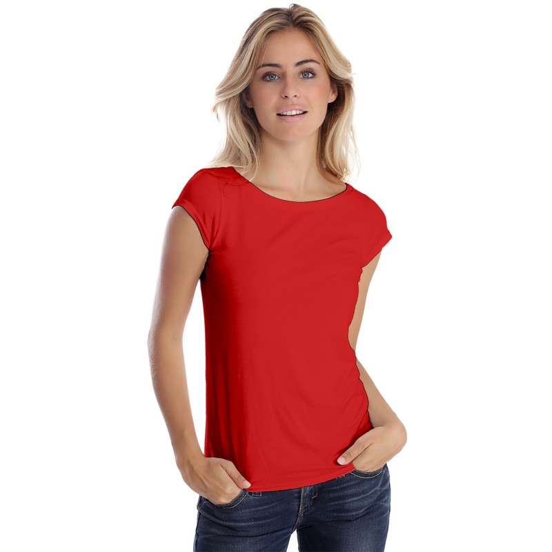 T-shirt col bateau manches courtes capes en modal DOMI02 T-shirt col bateau manches courtes capes en modal DOMI02