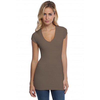 T-shirt long col V manches courtes capes en modal SYLVIA07