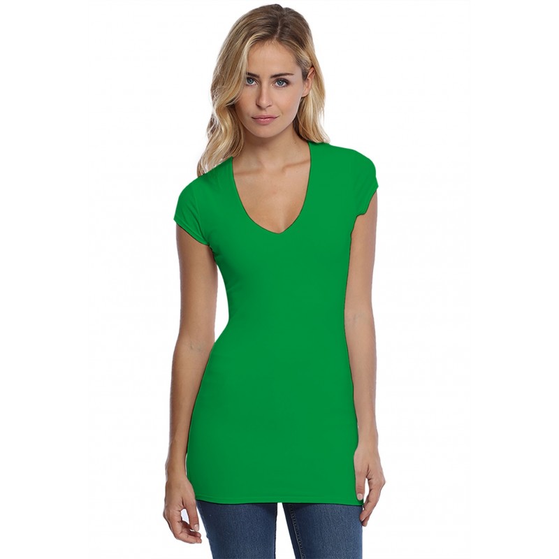 T-shirt long col V manches courtes capes en modal SYLVIA07 T-shirt long col V manches courtes capes en modal SYLVIA07