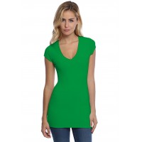T-shirt long col V manches courtes capes en modal SYLVIA07