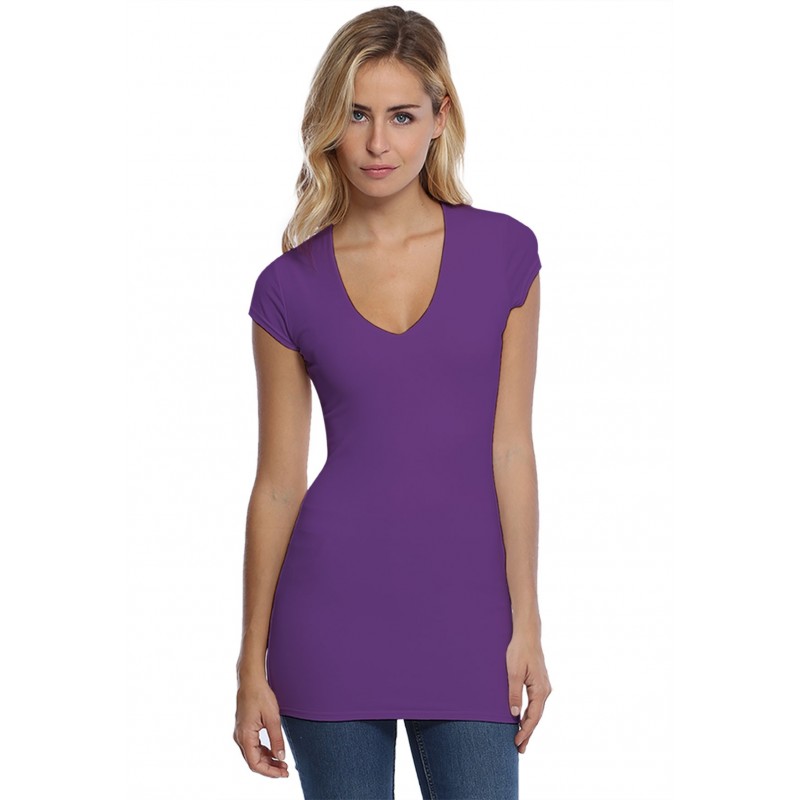 T-shirt long col V manches courtes capes en modal SYLVIA07 T-shirt long col V manches courtes capes en modal SYLVIA07