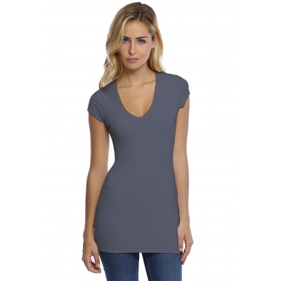 T-shirt long col V manches courtes capes en modal SYLVIA07