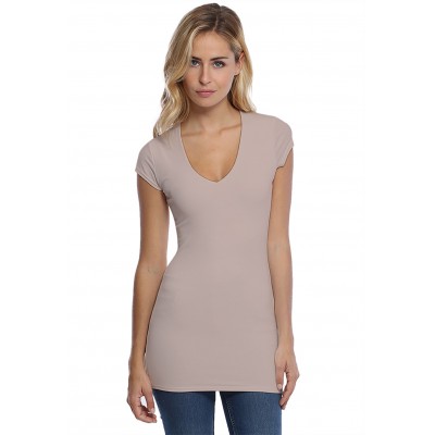 T-shirt long col V manches courtes capes en modal SYLVIA07
