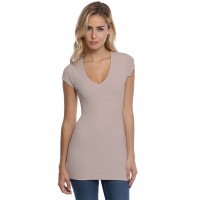 T-shirt long col V manches courtes capes en modal SYLVIA07