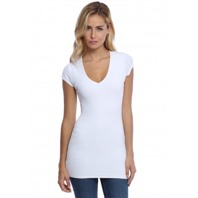 T-shirt long col V manches courtes capes en modal SYLVIA07
