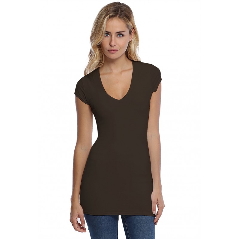 T-shirt long col V manches courtes capes en modal SYLVIA07 T-shirt long col V manches courtes capes en modal SYLVIA07