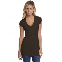 T-shirt long col V manches courtes capes en modal SYLVIA07