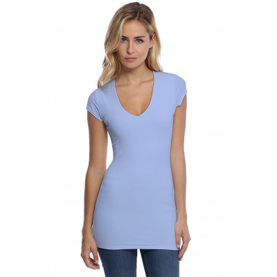 T-shirt long col V manches courtes capes en modal SYLVIA07