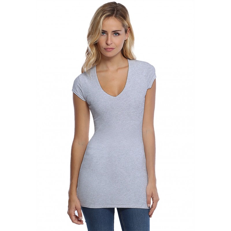 T-shirt long col V manches courtes capes en modal SYLVIA07 T-shirt long col V manches courtes capes en modal SYLVIA07