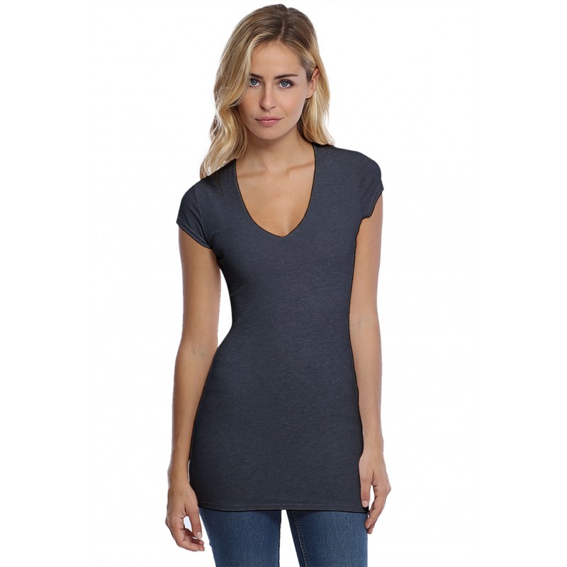 T-shirt long col V manches courtes capes en modal SYLVIA07 T-shirt long col V manches courtes capes en modal SYLVIA07