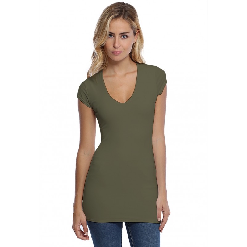T-shirt long col V manches courtes capes en modal SYLVIA07 T-shirt long col V manches courtes capes en modal SYLVIA07