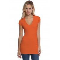 T-shirt long col V manches courtes capes en modal SYLVIA07
