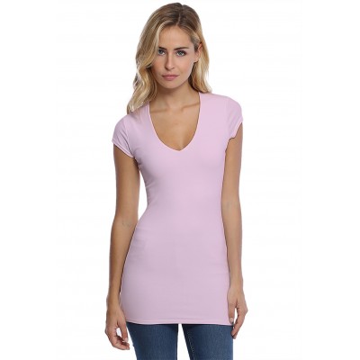 T-shirt long col V manches courtes capes en modal SYLVIA07