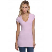 T-shirt long col V manches courtes capes en modal SYLVIA07