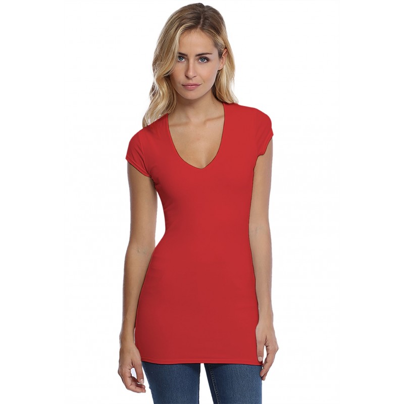 T-shirt long col V manches courtes capes en modal SYLVIA07 T-shirt long col V manches courtes capes en modal SYLVIA07