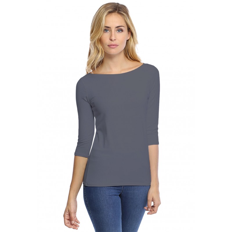 T-shirt col bateau manches 3-4 en modal DOMI04 T-shirt col bateau manches 3-4 en modal DOMI04