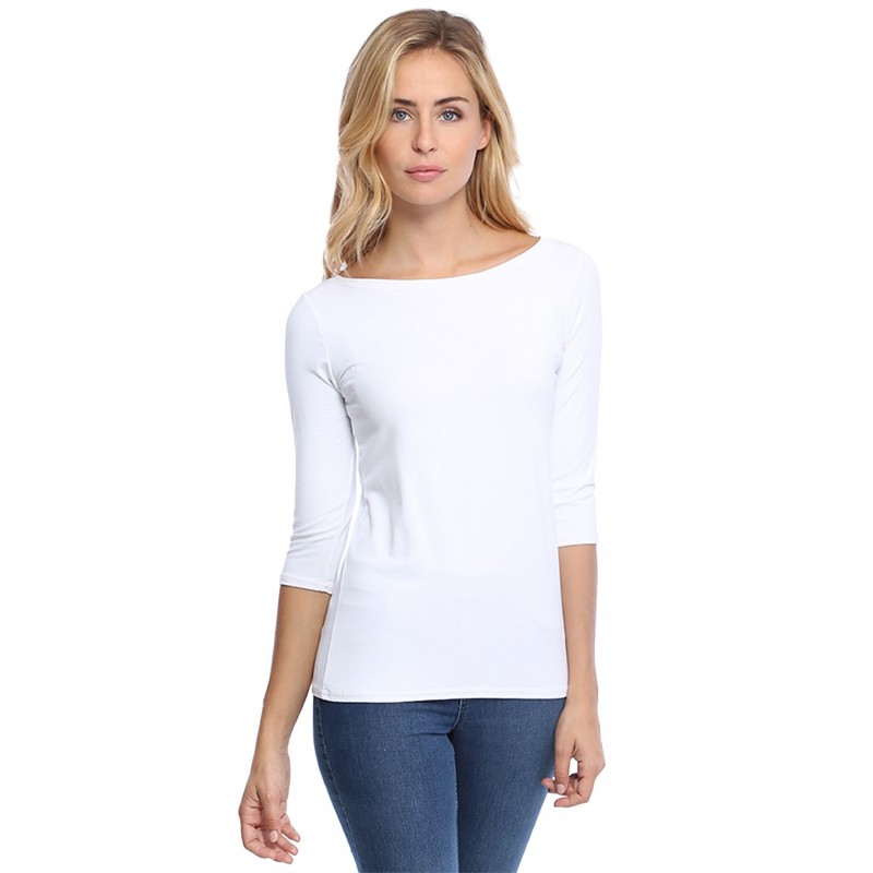 T-shirt col bateau manches 3-4 en modal DOMI04 T-shirt col bateau manches 3-4 en modal DOMI04