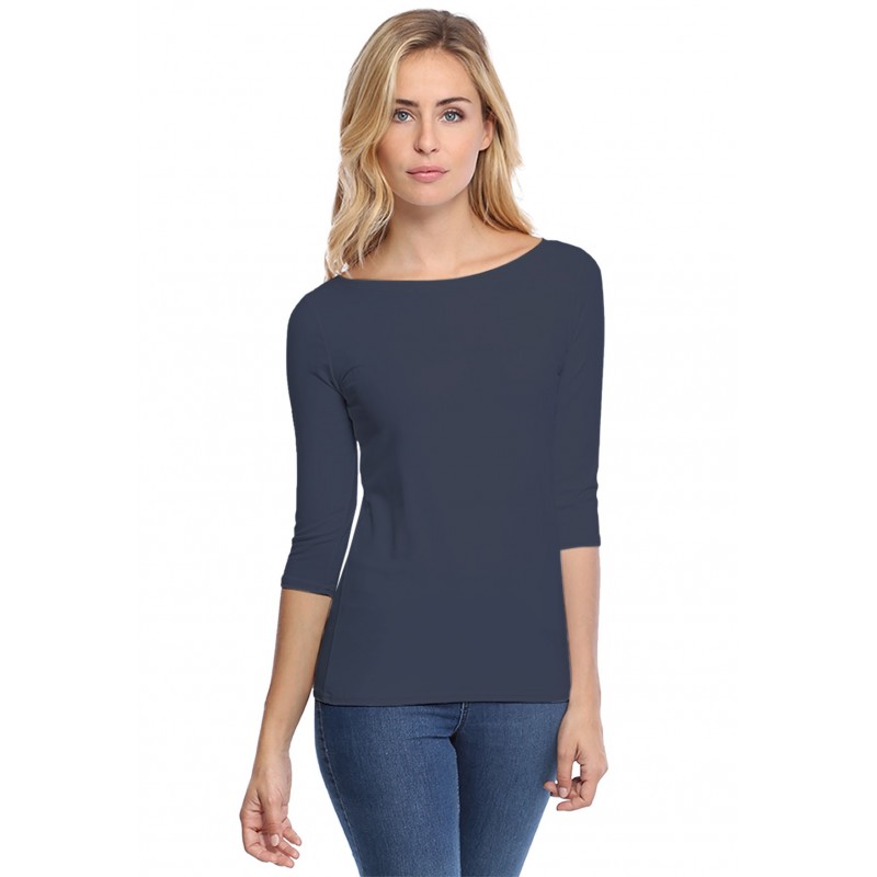 T-shirt col bateau manches 3-4 en modal DOMI04 T-shirt col bateau manches 3-4 en modal DOMI04