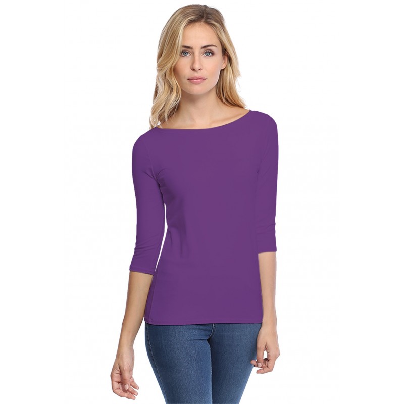 T-shirt col bateau manches 3-4 en modal DOMI04 T-shirt col bateau manches 3-4 en modal DOMI04