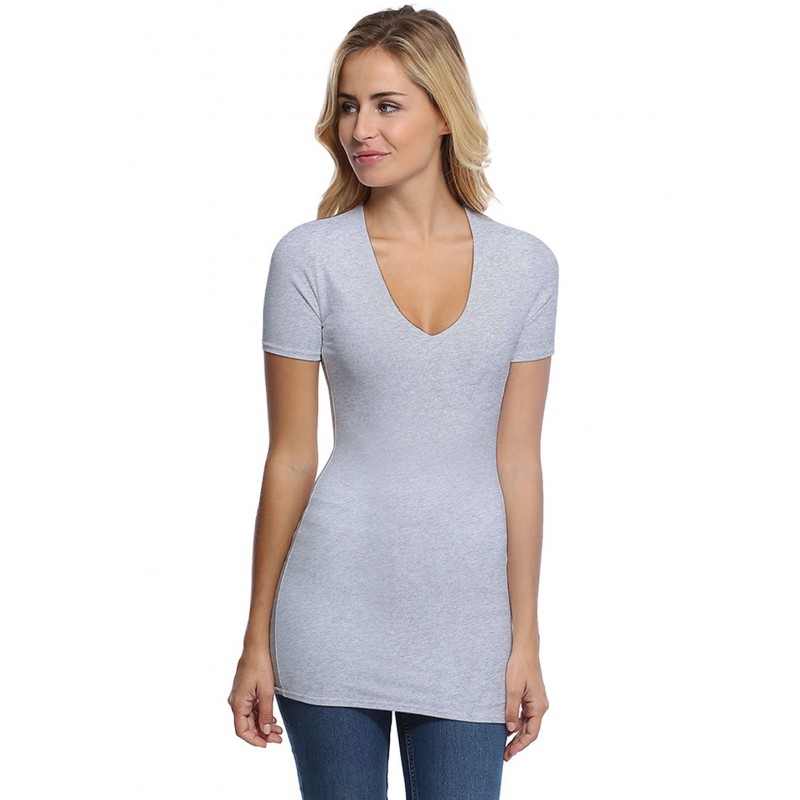 T-shirt long col V manches courtes en modal SYLVIA08 T-shirt long col V manches courtes en modal SYLVIA08