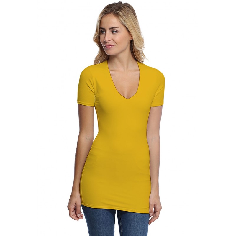 T-shirt long col V manches courtes en modal SYLVIA08 T-shirt long col V manches courtes en modal SYLVIA08