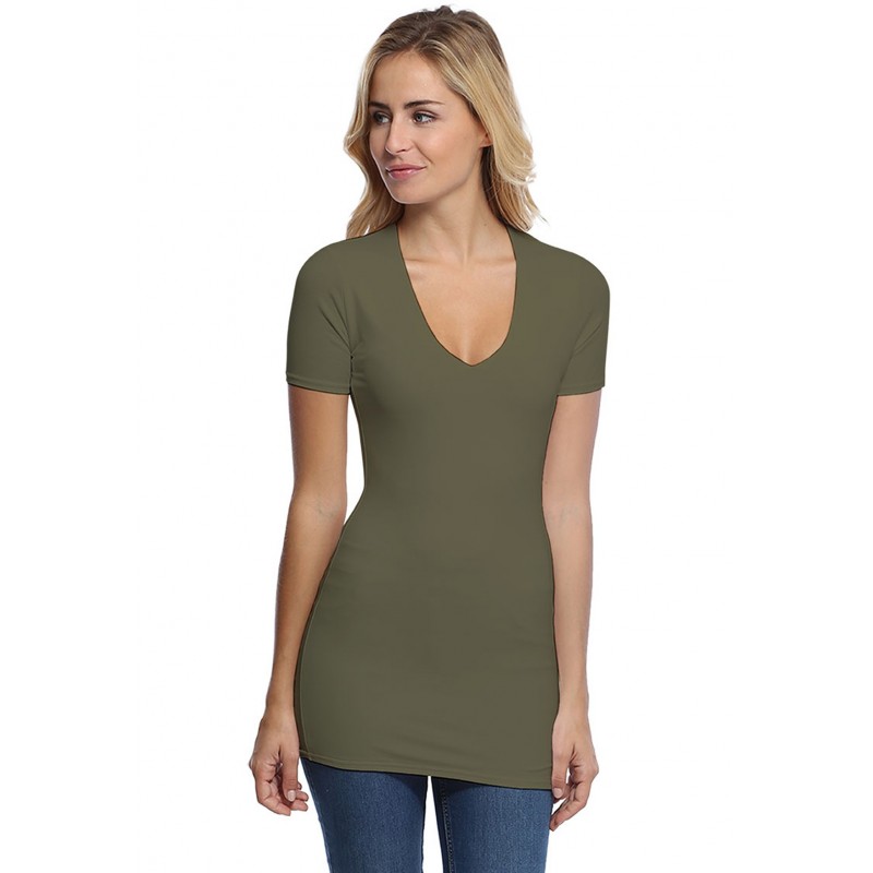 T-shirt long col V manches courtes en modal SYLVIA08 T-shirt long col V manches courtes en modal SYLVIA08