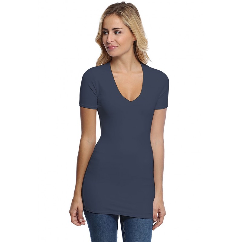 T-shirt long col V manches courtes en modal SYLVIA08 T-shirt long col V manches courtes en modal SYLVIA08