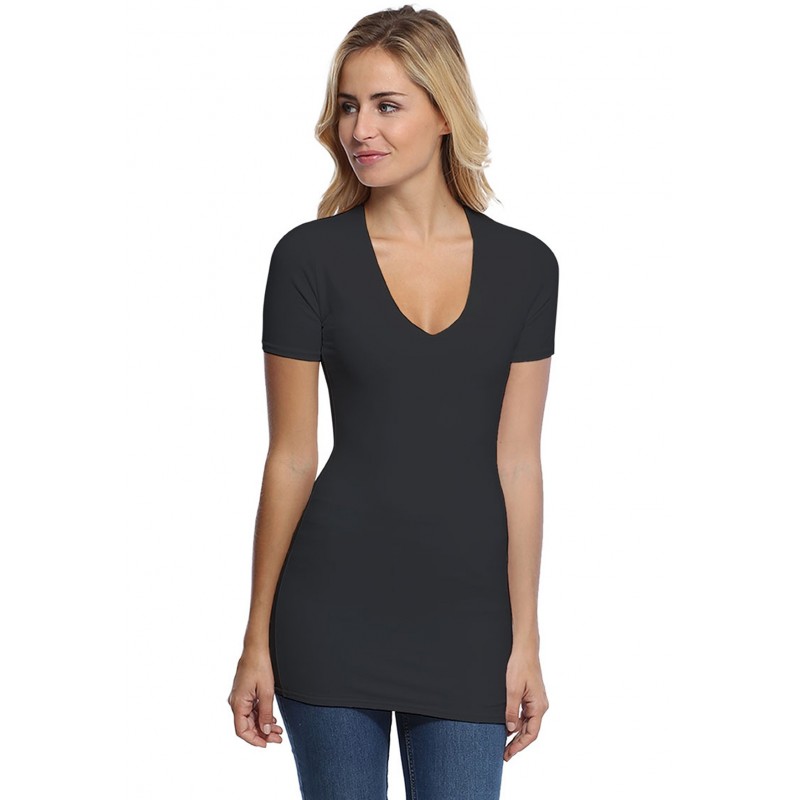 T-shirt long col V manches courtes en modal SYLVIA08 T-shirt long col V manches courtes en modal SYLVIA08