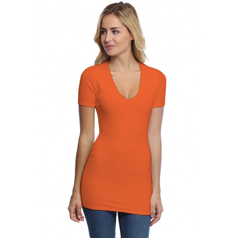T-shirt long col V manches courtes en modal SYLVIA08 T-shirt long col V manches courtes en modal SYLVIA08