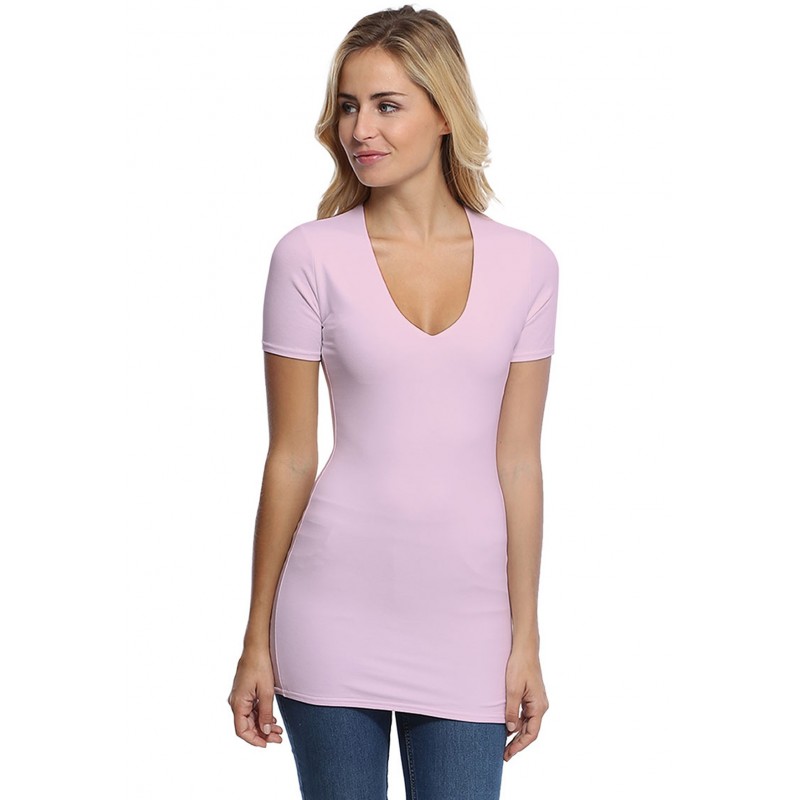 T-shirt long col V manches courtes en modal SYLVIA08 T-shirt long col V manches courtes en modal SYLVIA08