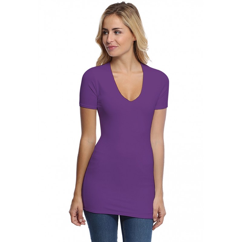 T-shirt long col V manches courtes en modal SYLVIA08 T-shirt long col V manches courtes en modal SYLVIA08