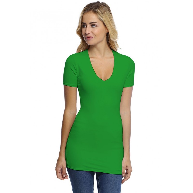 T-shirt long col V manches courtes en modal SYLVIA08 T-shirt long col V manches courtes en modal SYLVIA08