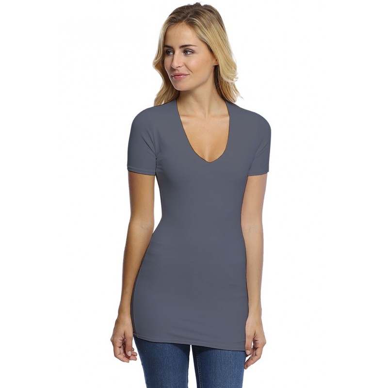 T-shirt long col V manches courtes en modal SYLVIA08 T-shirt long col V manches courtes en modal SYLVIA08