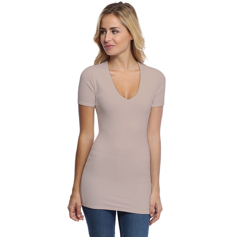 T-shirt long col V manches courtes en modal SYLVIA08 T-shirt long col V manches courtes en modal SYLVIA08