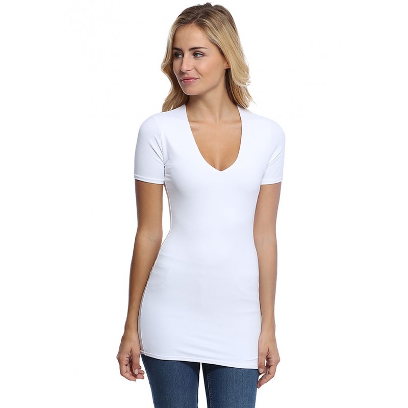 T-shirt long col V manches courtes en modal SYLVIA08 T-shirt long col V manches courtes en modal SYLVIA08