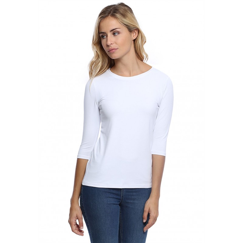 T-shirt coupe droite col ras du cou manches 3-4 en modal SACHA04 T-shirt coupe droite col ras du cou manches 3-4 en modal SACHA04