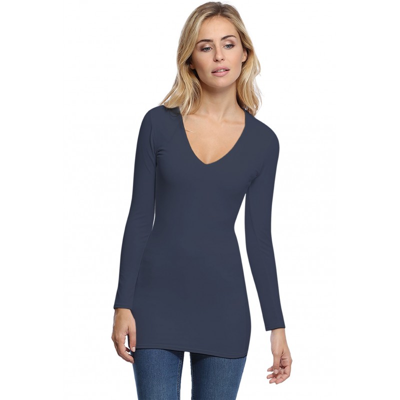 T-shirt long col V manches longues en modal SYLVIA10 T-shirt long col V manches longues en modal SYLVIA10