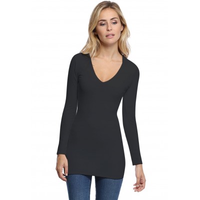 T-shirt long col V manches longues en modal SYLVIA10